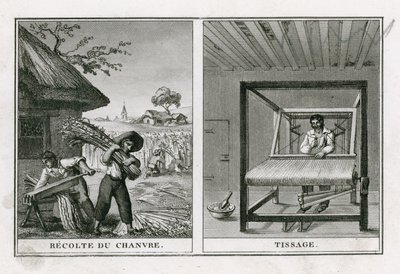 Harvesting hemp and weaving hemp by French School