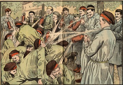 Hazing: New Students of the Agricultural Institute of Water Asparagus in Seltz in Paris. Engraving in 