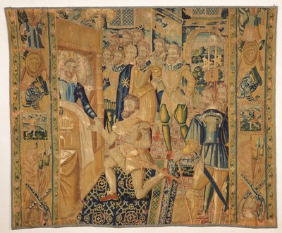Henri III (1551-89) de Valois giving the insignias of power to Henri III (1553-1610) de Bourbon by French School