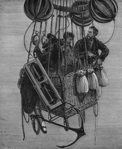 Henri Theodore Sivel, Joseph Croce Spinelli and Gerard Tissandier in the gondola of balloon Zenith, 15 April 1875 by French School