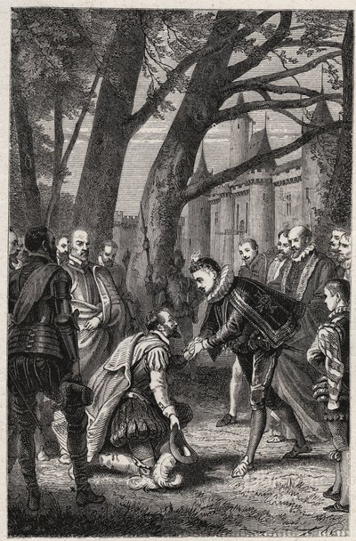 Henry III and Henry of Navarre future Henry IV meet at Plessis-les-Tours on April 30 by French School