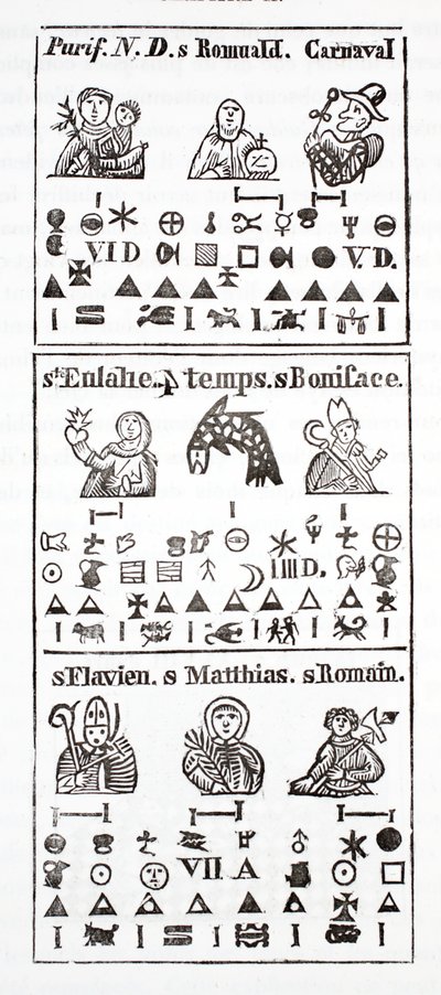 Hieroglyphic Characters in an Almanac by French School