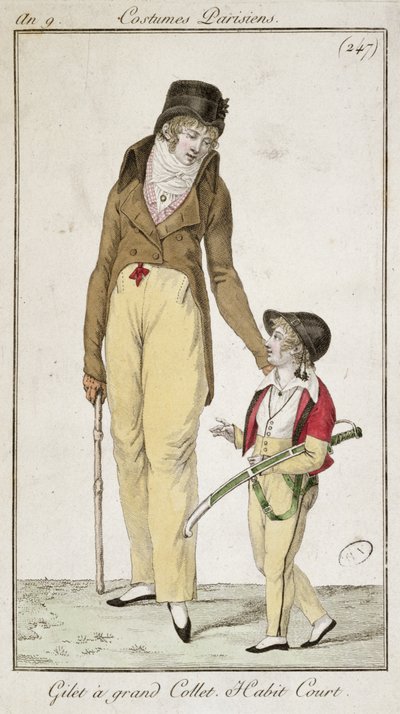 High necked waistcoat and short morning coat from Costumes Parisiens by French School