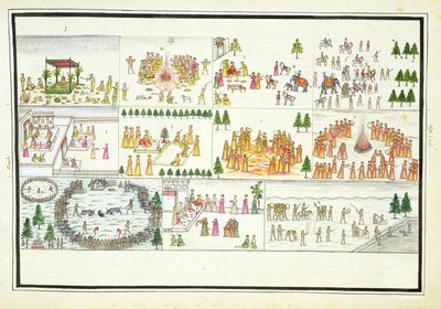 Hindu Festivals Including Dasehra, Diwali and Holi from The Gentil Album, Published in 1774 by French School