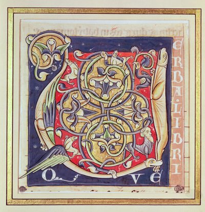 Historiated Initial U Depicting an Interlacing Pattern and Fantastical Animals, from the Bible of Saint-Andre aux-Bois by French School