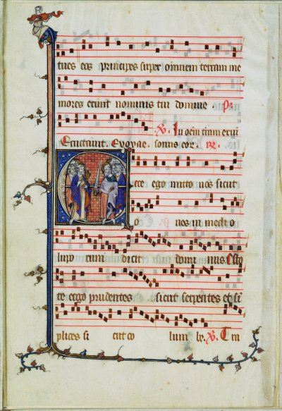 Historiated letter depicting an assembly of apostles, early 14th century by French School
