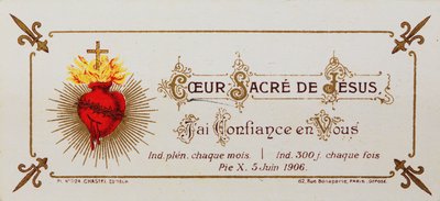 Holy card, dedicated to the Sacred Heart, 1906 by French School