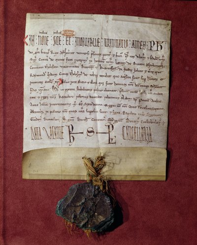 Homage to King Philip II from Simon de Montfort for the territories confiscated from Raymond VI c.1216 by French School