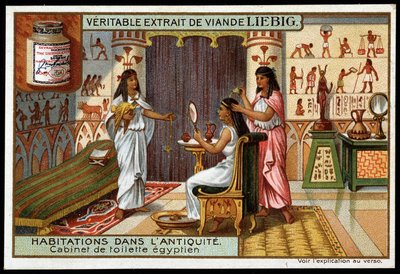 Homes in Antiquity: Egyptian Bathroom - Liebig Advertising Sticker by French School