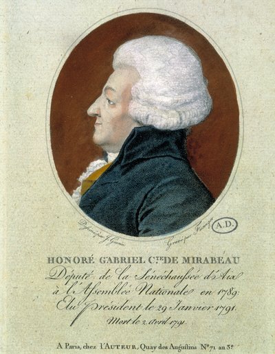 Honore Gabriel Riqueti, Count of Mirabeau (1749-1791): Deputy of the Seneschaussée of Aix to the National Assembly in 1789, Elected President 29 Jan. 1791 and Died 2 April 1791 by French School