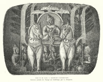 Horse-drawn chariot, bas-relief from the temple of Angkor Wat, Cambodia by French School