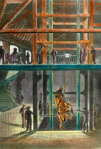 Horse descent in the Creusot mine in 1865 by French School