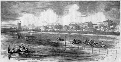 Horse riding: horse race on the beach of Sables d