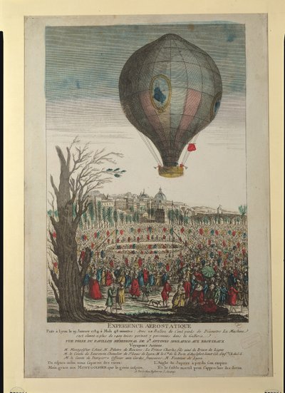 Hot-Air Balloon Experiment by the Montgolfier Brothers and Francois Pilatre de Rozier at Lyon, 19th January 1784 by French School