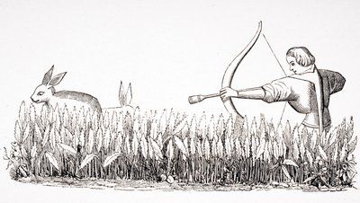 How to Allure the Hare, after a miniature in the 15th century Manuscript of Phoebus, from 