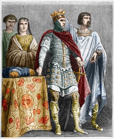 Hugh the Great crowns Raoul of Burgundy, Duke of Burgundy and King of France. Engraving in Histoire De France En Cent Paintings by Paul Lehugeur 1891 by French School