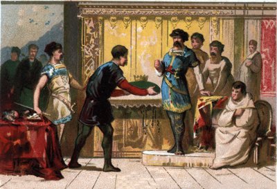 Hugues the Great (897-956) crowns Raoul or Rodolphe of Burgundy (circa 890 - 936), Duke of Burgundy and King of France. Chromolithography of the late 19th century by French School