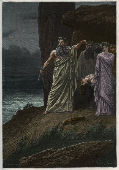 Human sacrifice by the druid after Alphonse de Neuville - Druids offering human sacrifices - engraving from L