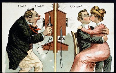 Humorous postcard on the phone, early 20th century by French School