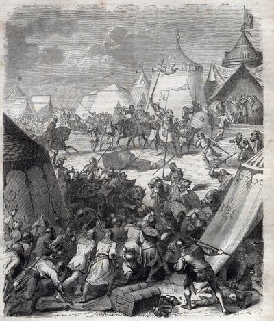 Hundred Years War: Battle of Poitiers (1356). Engraving in 