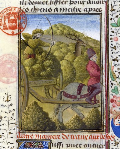 Hunting Deer with a Bow and Hitch - in Book of Hunting by Gaston Phoebus, Count of Foix, Lord of Béarn by French School