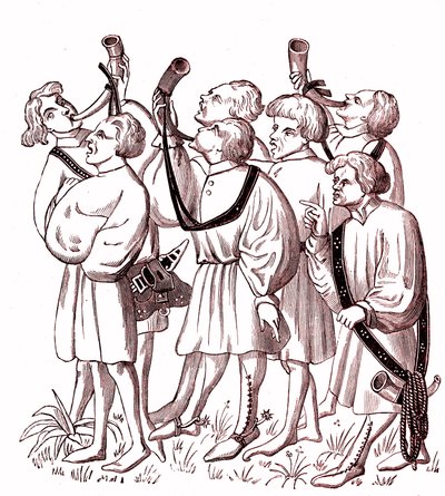 Hunting Horn Ringers (15th Century) - Simile College of a Miniature from the Manuscript by Gaston Phebus by French School