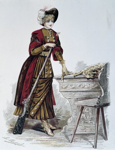 Hunting, woman - in La Nouvelle Mode, September 1898 by French School