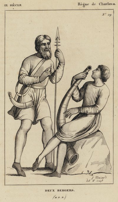 9th Century, Reign of Charles II, Two Shepherds (engraving) by French School