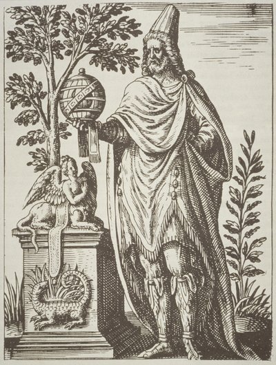 Ideal Portrait of Apollonius of Tyana, from De Divinatione et Magicis Praestigiis by Jean-Jacques Boissard, 1605, published in A History of Magic late 19th century by French School