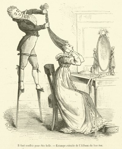 One Must Suffer to Be Beautiful, Print from the Album of Good Taste (engraving) by French School