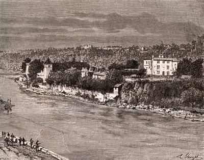 Ile Barbe in the middle of the Saone, in the 9th arrondissement of Lyon - engraving in La France illustree: geography, history, statistical administration by V.-A. Malt-Brown. 1884 by French School