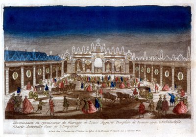 Illumination in celebration of the marriage of Louis Auguste, Dauphin of France (Louis XVI), with Archduchess Marie Antoinette, sister of the Emperor - engraving by French School
