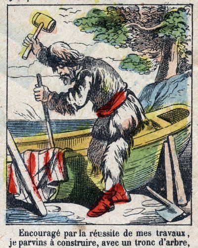 Illustration for the book of Daniel Defoe "Robinson Crusoe". Epinal imaging from the end of the 19th century. by French School