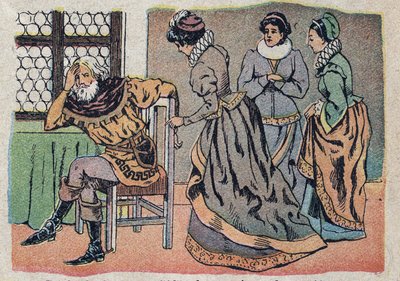Illustration for the tale Beauty and the Beast: the merchant lost in pain. Engraving of Quinn imagery, circa 1890. by French School