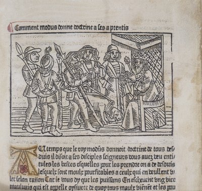 Illustration from Le Livre du Roy Modus et de la Reine Racio by Henri Ferrieres, 1486 by French School