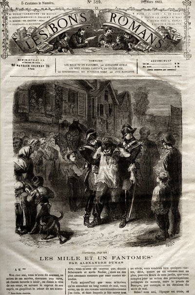 Illustration from The Thousand Un Fantomes novel by Alexandre Dumas pere appeared in The Bons Romans of 28/03/1865 by French School