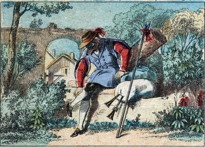 Illustration of the fable by Jean de la Fontaine: the wolf became a shepherd by French School