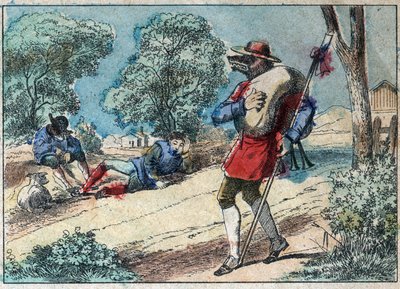 Illustration of the fable by Jean de la Fontaine: the wolf became a shepherd by French School