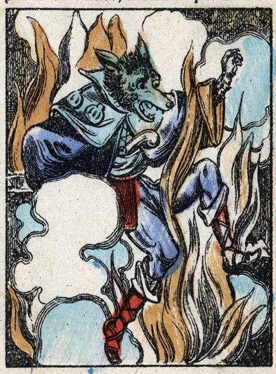 Illustration of the tale “The Wolf, the Goat and the Seven Kids”. Wood engraving from Imaging Pellerin - Epinal, late 19th century. by French School