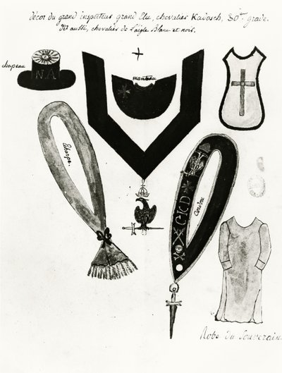 Illustrations of Masonic regalia and dress of the Knight Kadosh, 30th Degree, in the Scottish Rite of Freemasonry, 1813 by French School