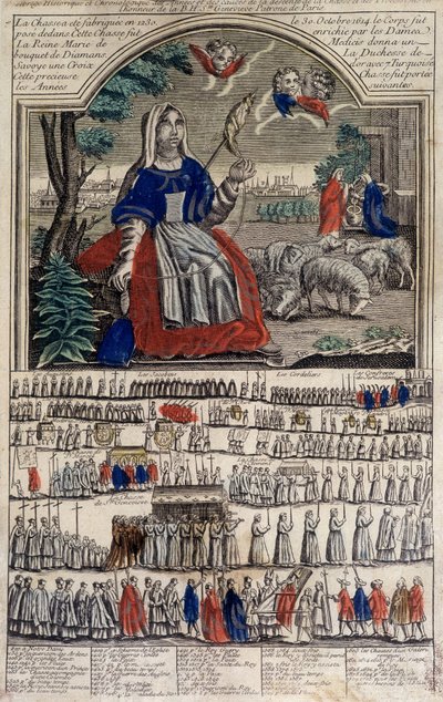 Sainte Geneviève, Patron of Paris (Engraving) by French School