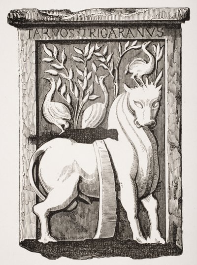 Image of the Holy Ox Celtic monument found under the choir of Notre Dame Cathedral in Paris in 1711, from Le Moyen Age et La Renaissance by Paul Lacroix (1806-84) published 1847 by French School