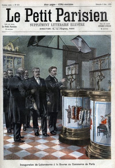 Inauguration of laboratories at the trade exchange: Mr Masson, president of the Chamber of Commerce of Paris, presents to Millerand Minister of Commerce the new premises for the condition of bristles and wools and the laboratory for paper testing. by French School
