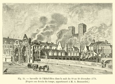 Fire of the Hotel-Dieu on the night of December 29-30, 1772, After a drawing of the time, belonging to Mr. A. Bonnardot by French School