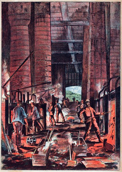 Industrial Revolution - Puddling furnace - Puddler Ovens. Engraving in 