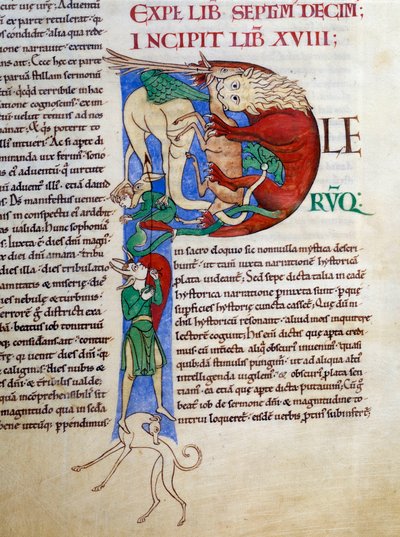 Initial P (lettrine): yeast devil mouth of hell. Miniature from the manuscript 