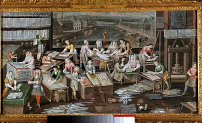 Inside a play card factory in a Place Dauphine house in Paris by French School