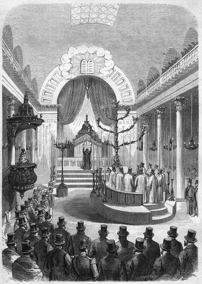 Installation of the Chief Rabbi of Bordeaux in the Synagogue of the City in 1864. Engraving from Mr. Duffet