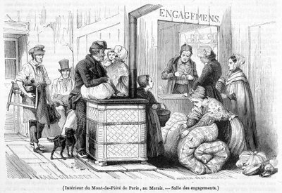 Interior of Mont-de-Piété in Paris, Hall of Engagement (June 1842) by French School