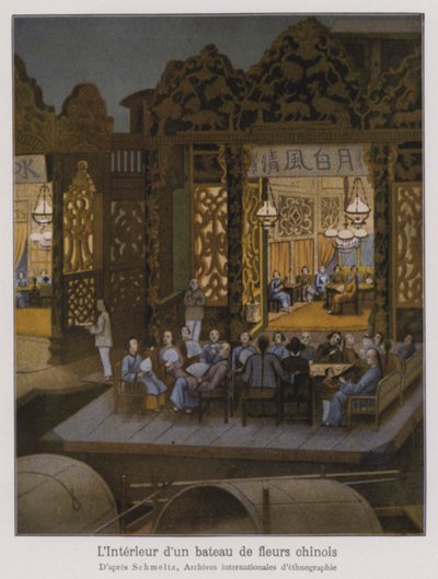 Interior of a Flower Boat, a Chinese Pleasure Boat by French School
